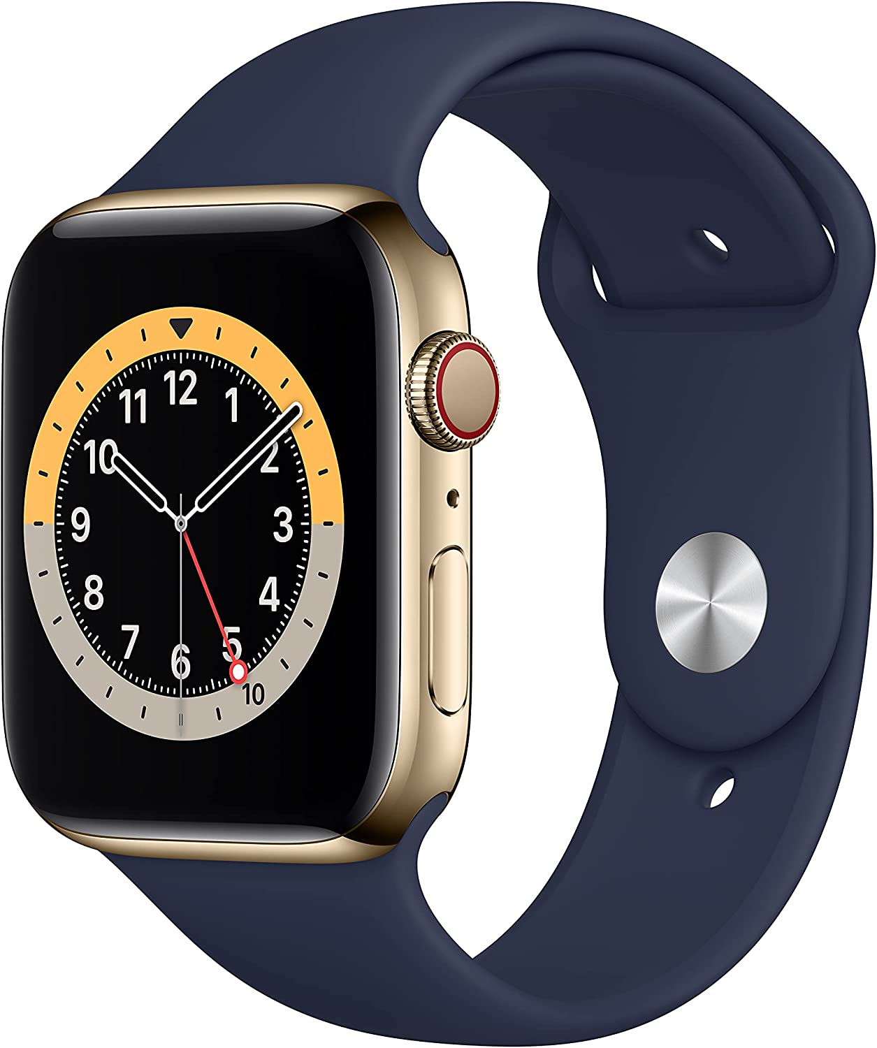 Apple Watch Series 6 GPS + LTE 44mm Gold Stainless Steel Case Deep Navy Band (Renewed)