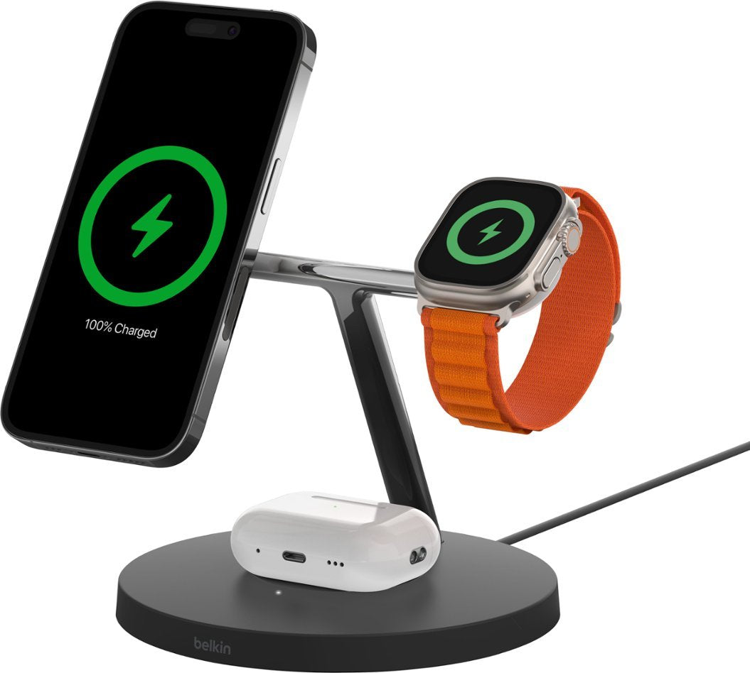 Belkin BOOSTCHARGE PRO 3 in 1 Wireless Charger with MagSafe - Black (New)