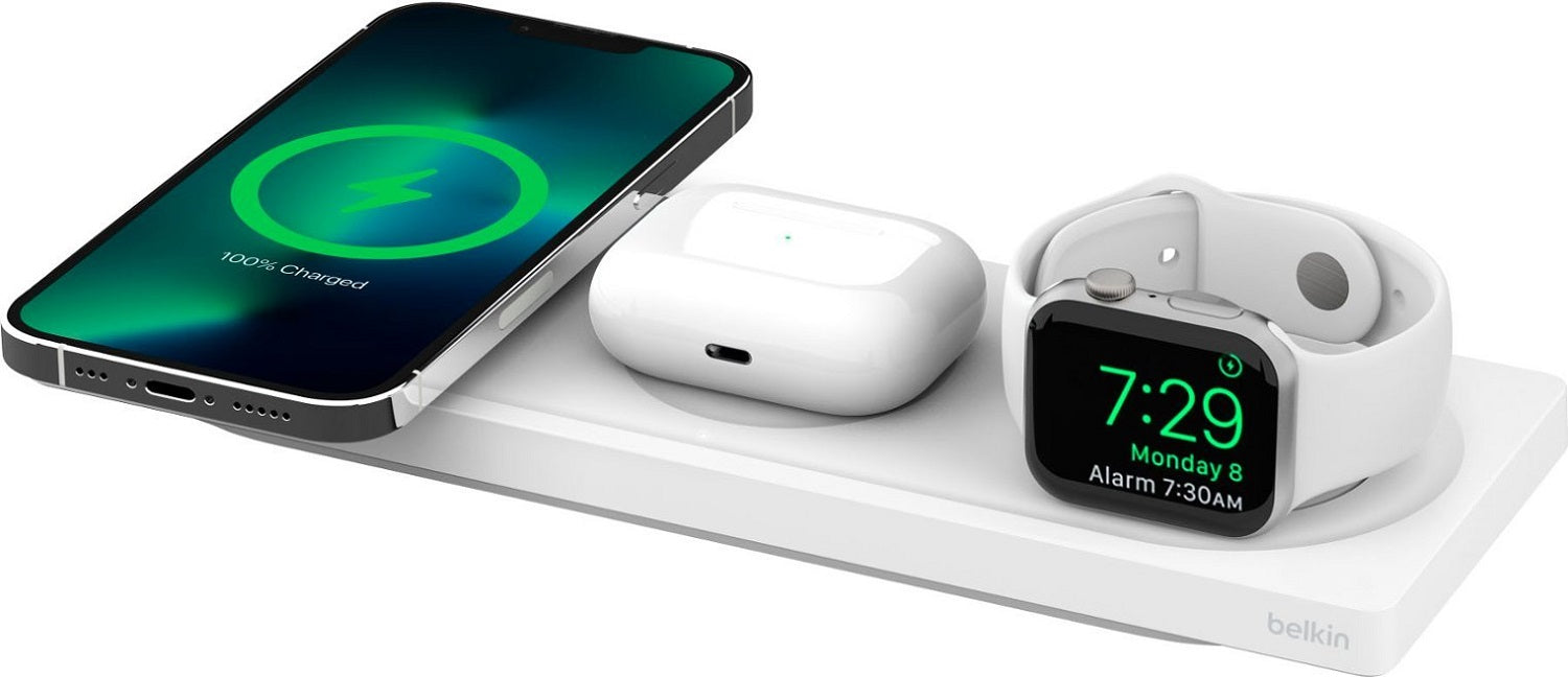 Belkin BOOSTCHARGE PRO 3-in-1 Wireless Charging Pad with MagSafe - White (New)