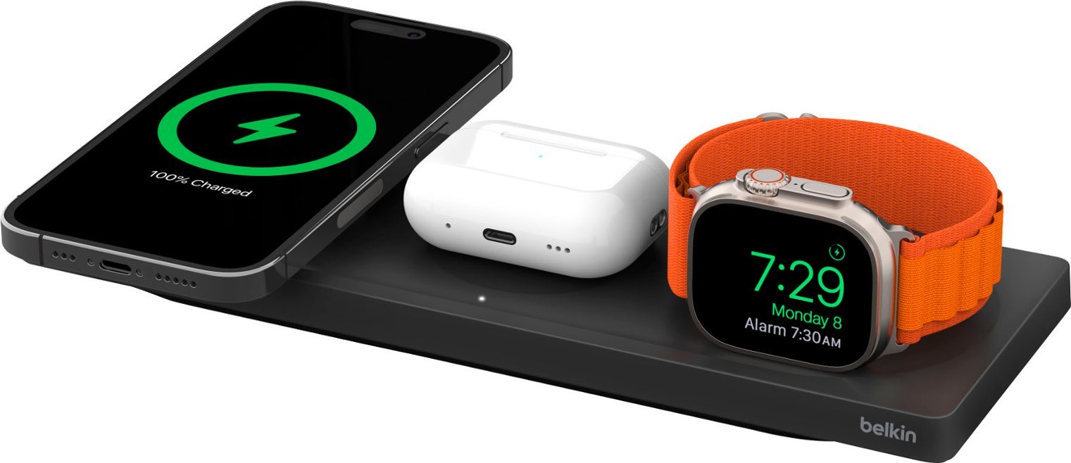 Belkin BOOSTCHARGE PRO 3-in-1 Wireless Charging Pad with MagSafe - Black (New)