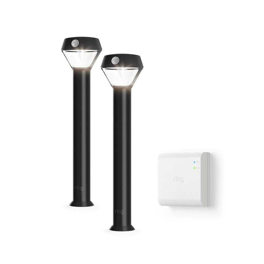 Ring Smart Lighting Solar Pathlight Starter Kit, 2 Lights + Bridge - Black (Certified Refurbished)