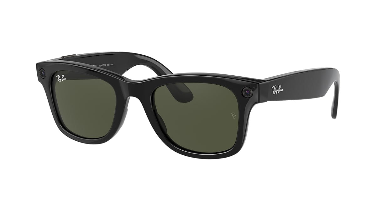 RAY-BAN STORIES WAYFARER Bluetooth Smart Glasses - Shiny Black/Green (New)