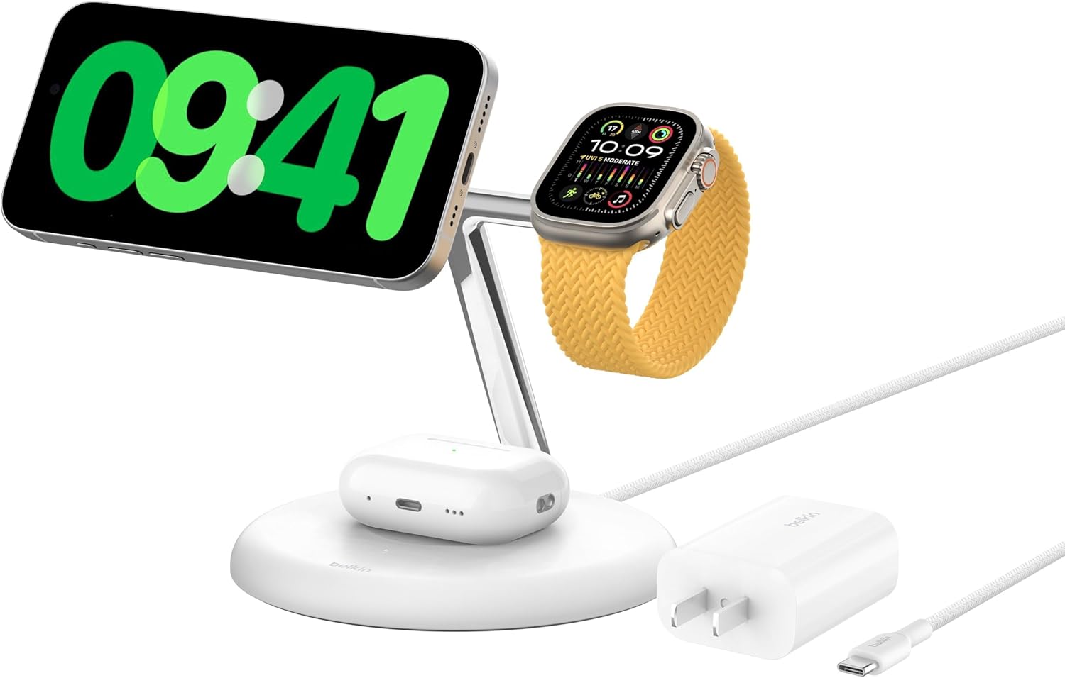 Belkin 3-in-1 Stand 15W Qi2 Wireless Charger - White (New)
