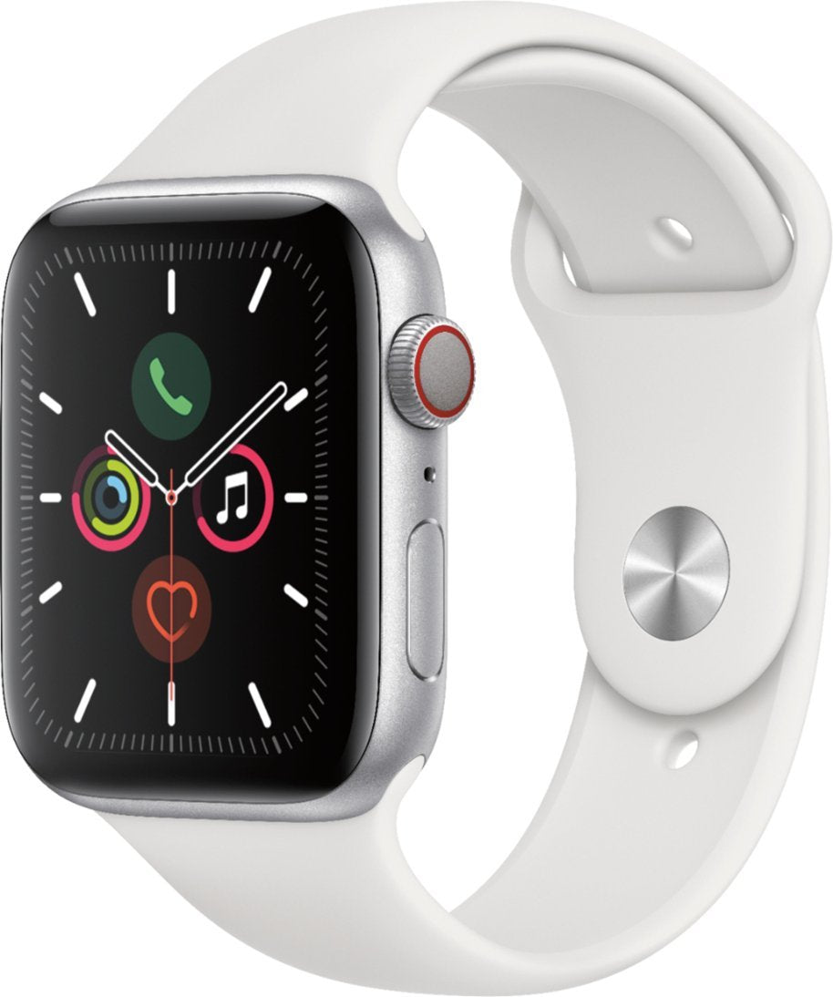 Apple Watch Series 5 (GPS+LTE) 44MM Silver Titanium Case White Sport Band (Pre-Owned)