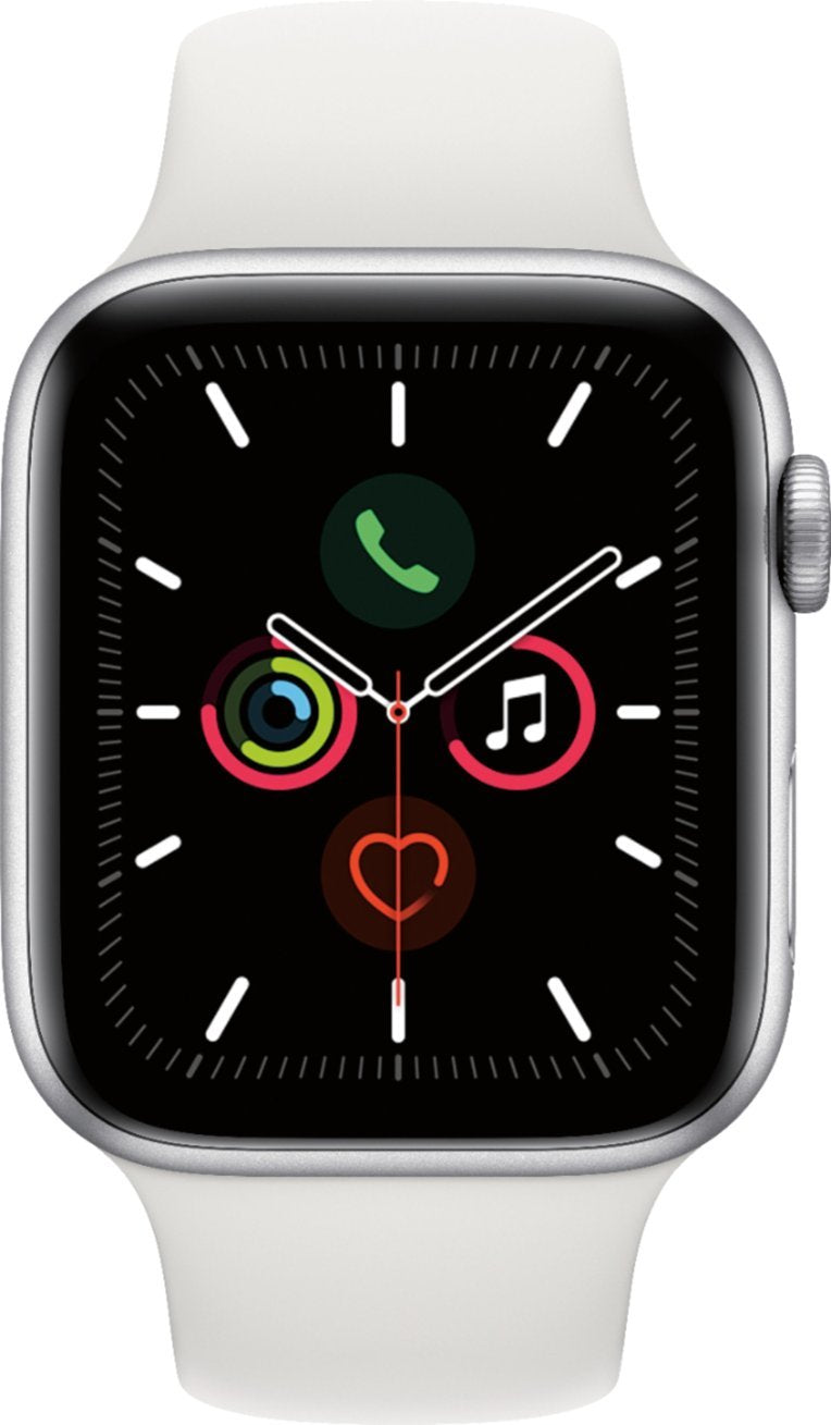 Apple Watch Series 5 (2019) 44mmGPS + Cellular - Silver Aluminum Case & White Sport Band (Pre-Owned)