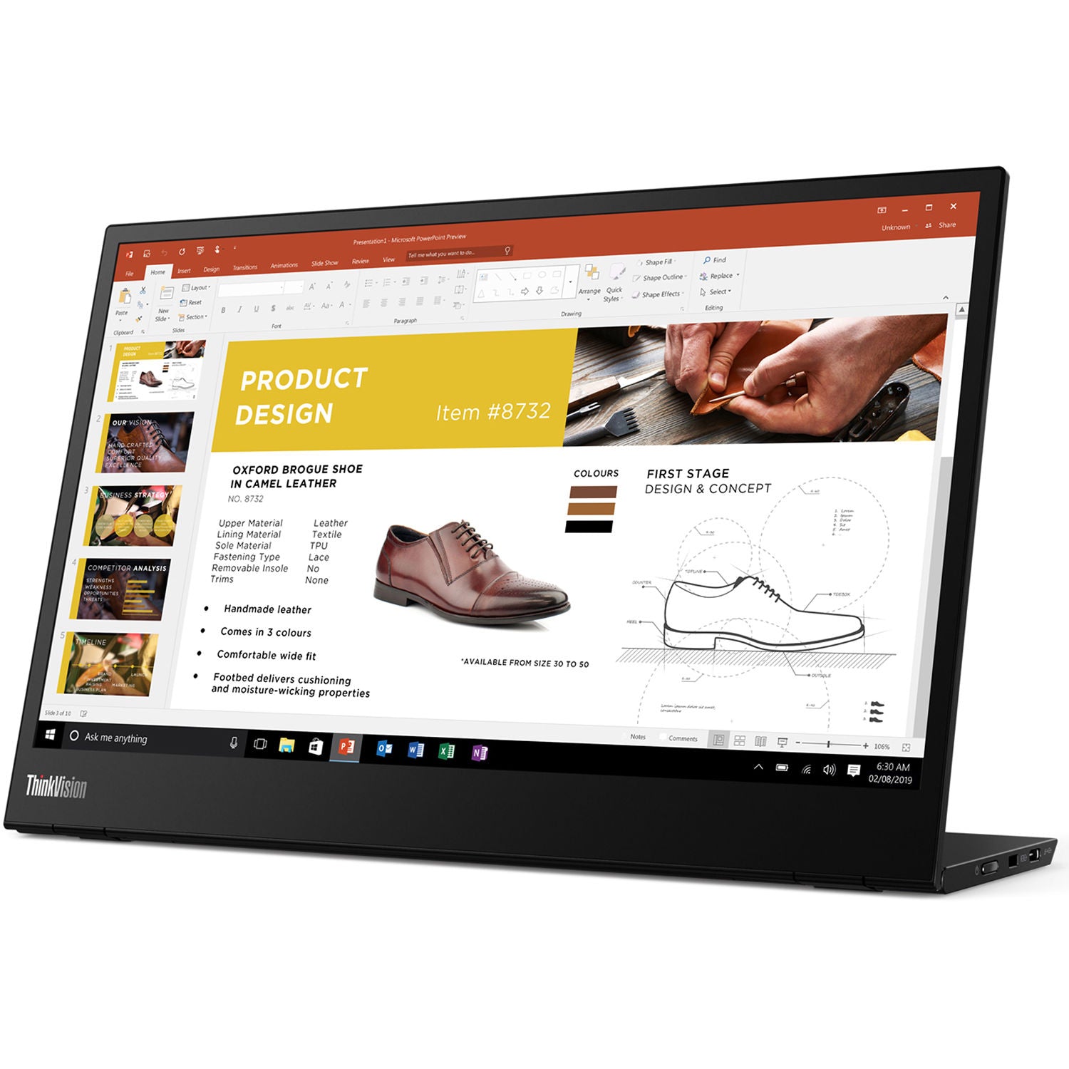 Lenovo ThinkVision M14 14" Full HD 1920x1080 Monitor without Accessories - Black (Refurbished)