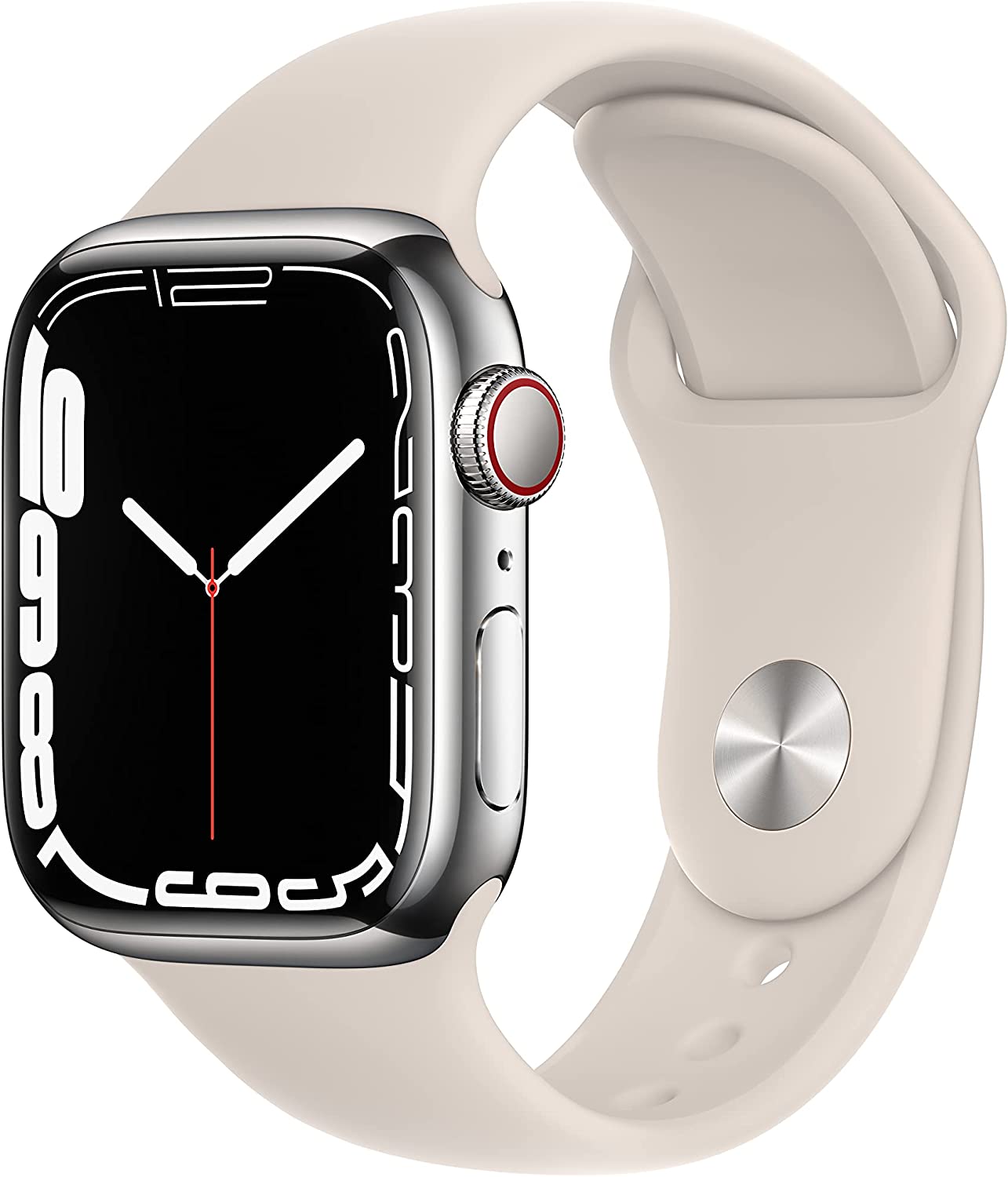 Apple Watch Series 7 (2021) 41mm GPS + Cellular - Stainless Steel Case & Starlight Sport Band (Refurbished)