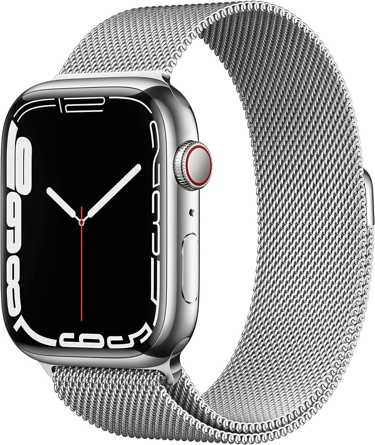 Apple Watch Series 7 (GPS+LTE) 45MM Silver Stainless Steel Case & Milanese Loop (Renewed)