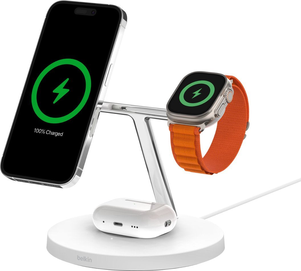 Belkin BOOSTCHARGE PRO 3-in-1 Wireless Charging Stand with MagSafe - White (Pre-Owned)