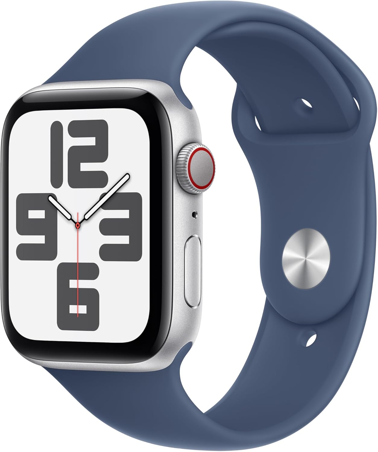 Apple Watch Series SE 2nd Gen (GPS+LTE) 44MM Silver Aluminum Case Denim Sport Band (Pre-Owned)
