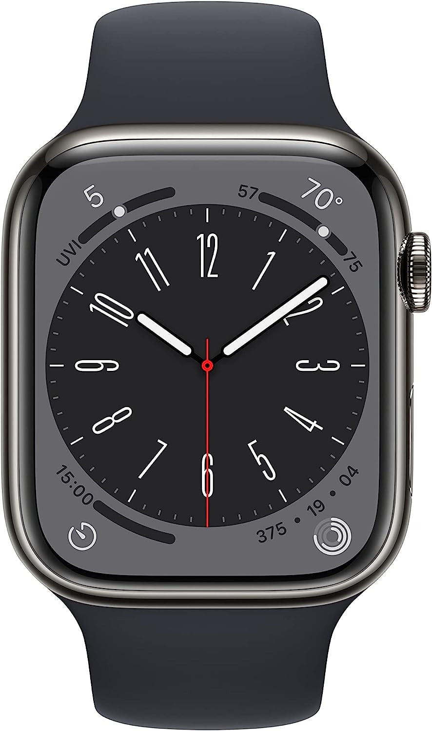 Apple Watch Series 8 (GPS + LTE) 45mm Silver Stainless Steel Case & Midnight Sport Band (Refurbished)