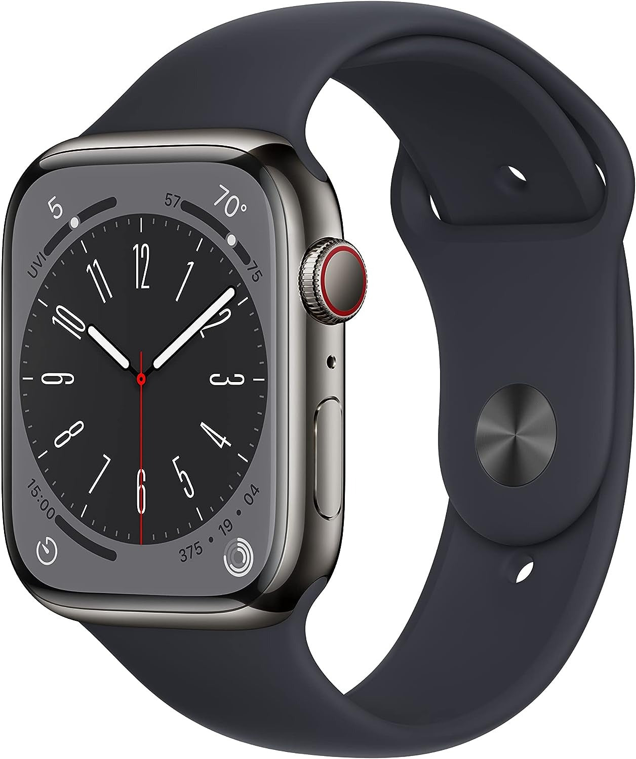 Apple Watch Series 8 (GPS + LTE) 45mm Silver Stainless Steel Case & Midnight Sport Band (Refurbished)