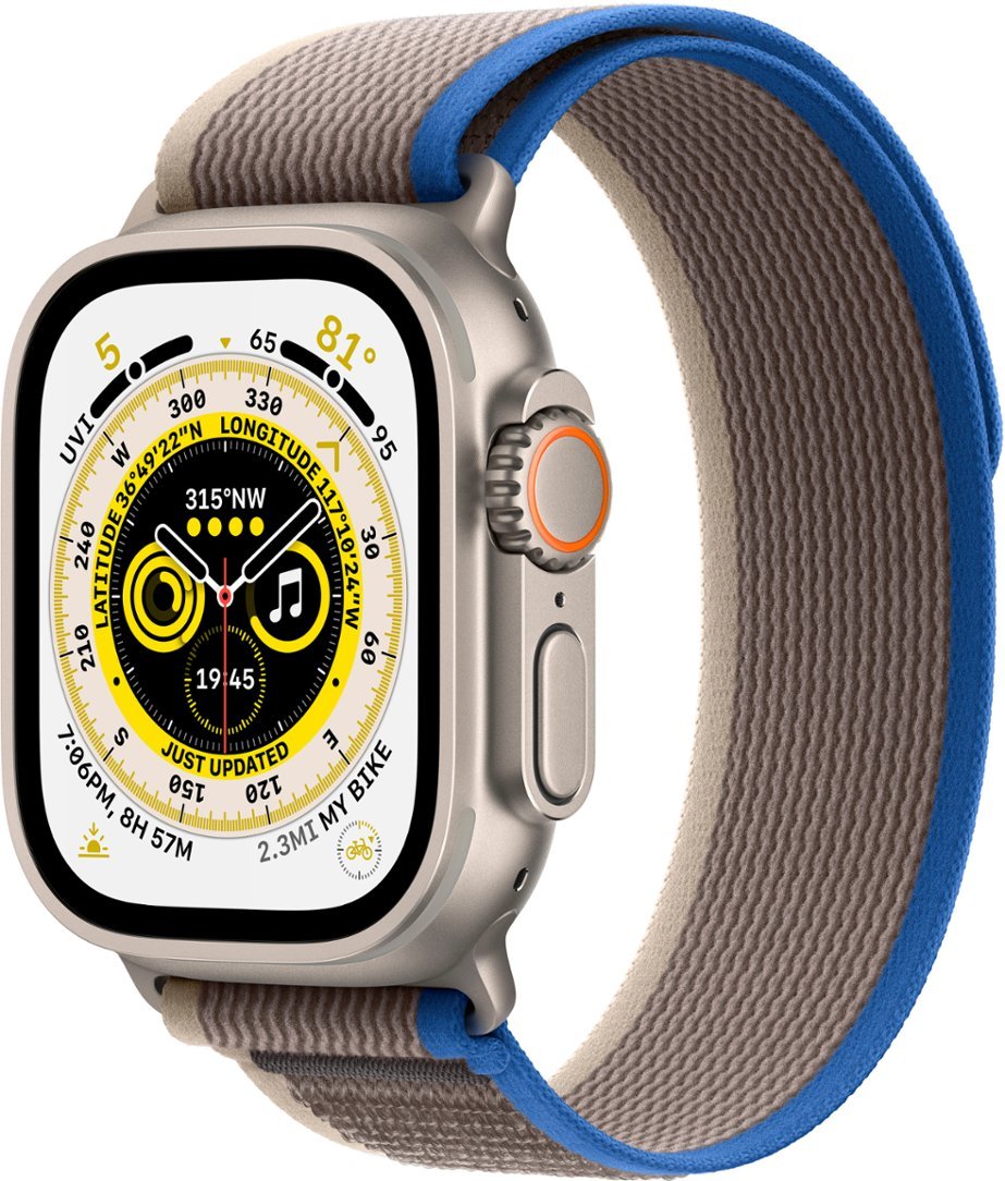 Apple Watch Series Ultra - Titanium Case w/ S/M Blue/Gray Trail Loop, Unlocked, 49mm - Refurbished