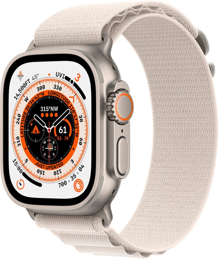 Apple Watch Ultra (GPS + LTE) 49mm Silver Titanium Case & Starlight Alpine Loop - Large (Pre-Owned)