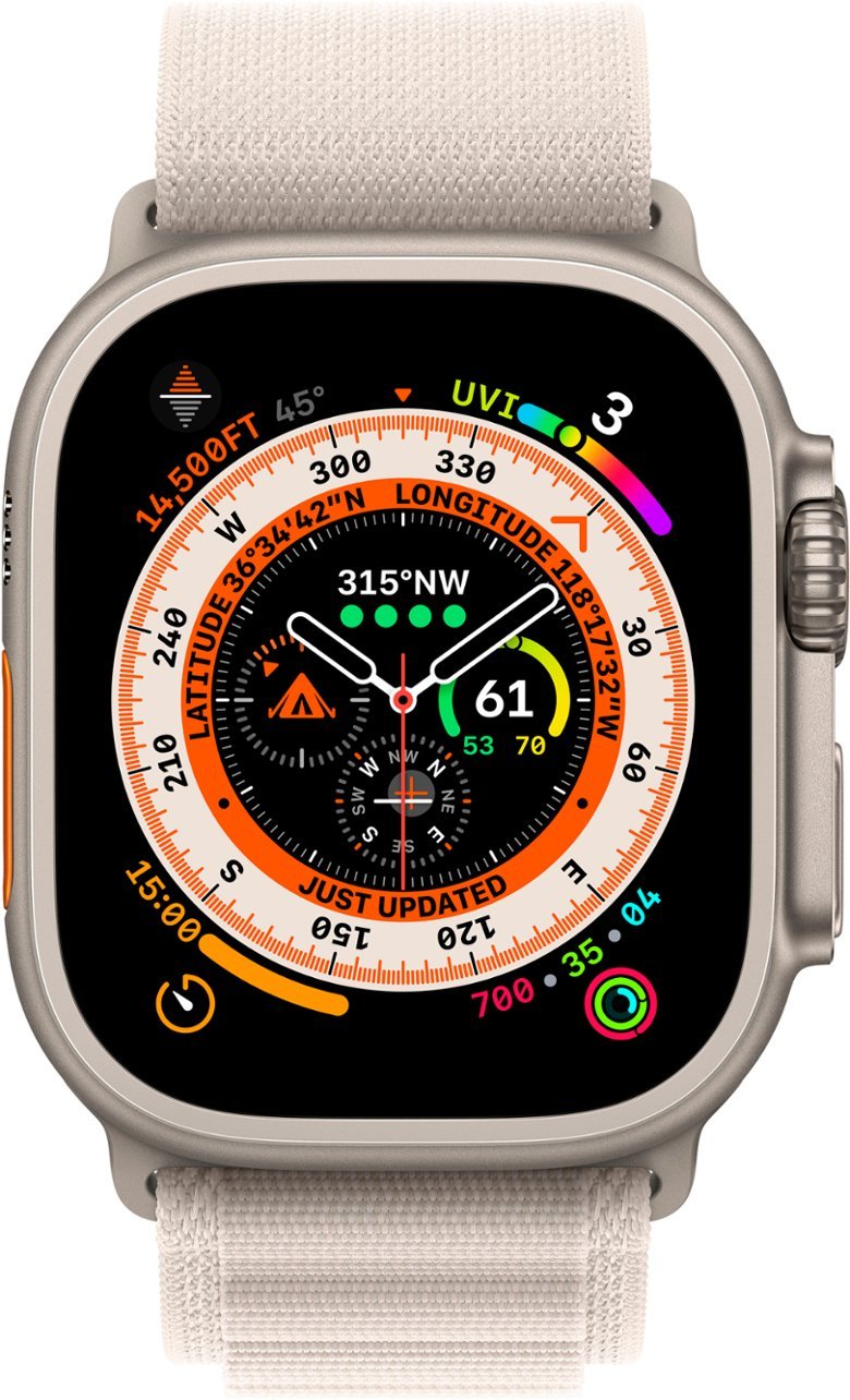 Apple Watch Ultra (GPS + LTE) 49mm Silver Titanium Case & Starlight Alpine Loop - Large (Pre-Owned)