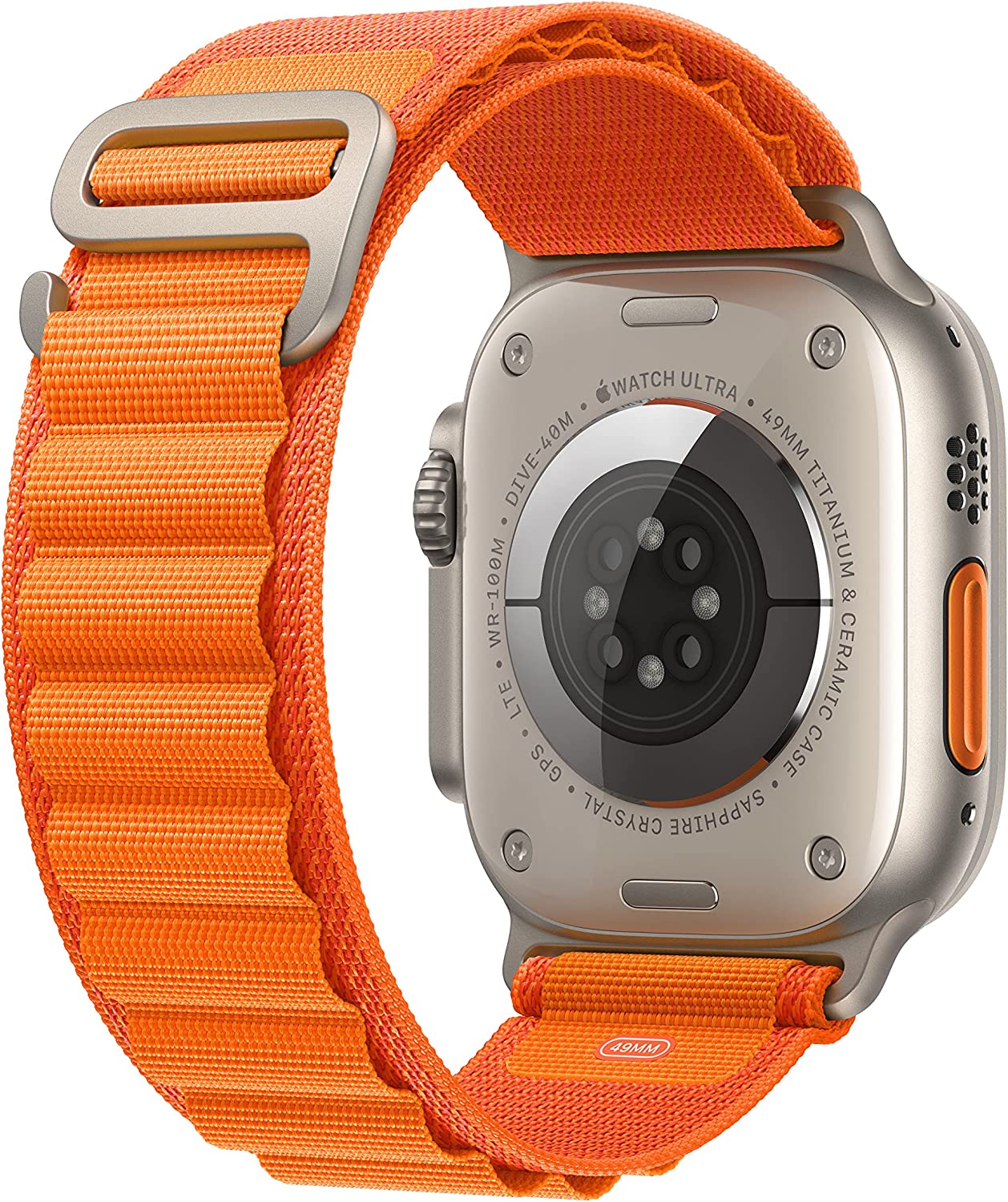 Apple Watch Ultra (GPS + LTE) 49mm Silver Titanium Case & Orange Alpine Loop - Medium (Pre-Owned)