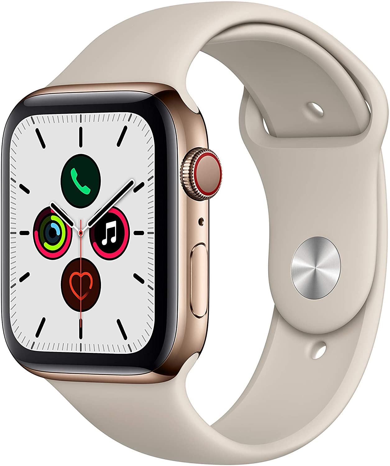 Apple Watch Series 5 (2019) 44mm GPS + Cellular - Gold Stainless Steel Case & Stone Sport Band (Refurbished)
