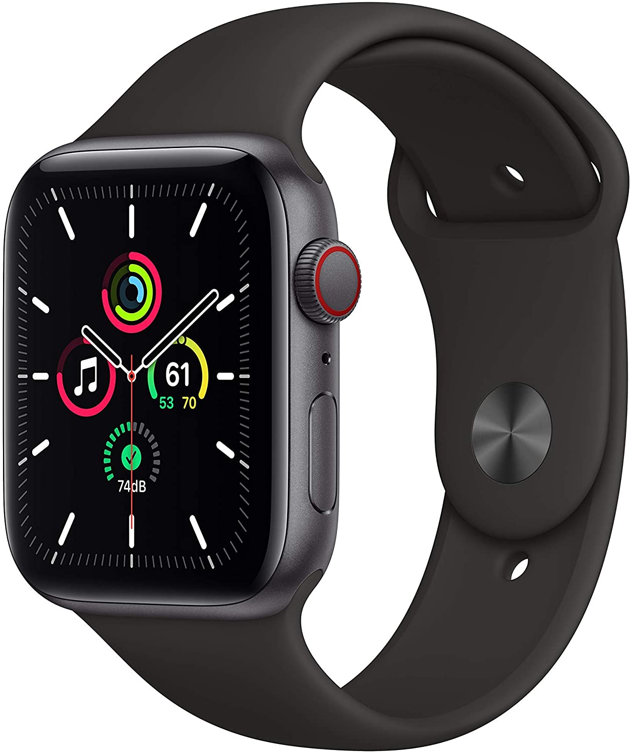 Apple Watch Series SE 1st Gen (2020) 44mm GPS + Cellular - Space Gray Aluminum Case & Black Sport Band (Refurbished)