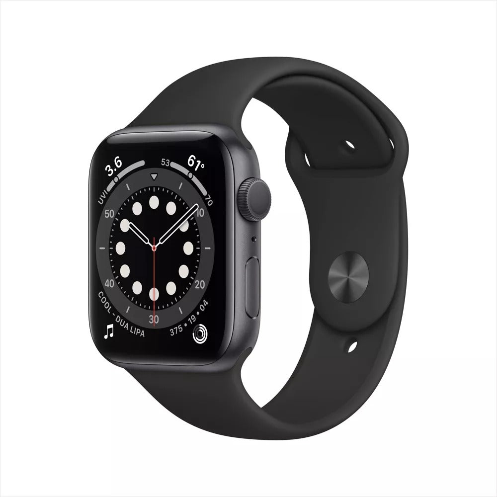 Apple Watch Series 6 (GPS + LTE) - 44MM Silver Titanium Case Black Sport Band (Refurbished)