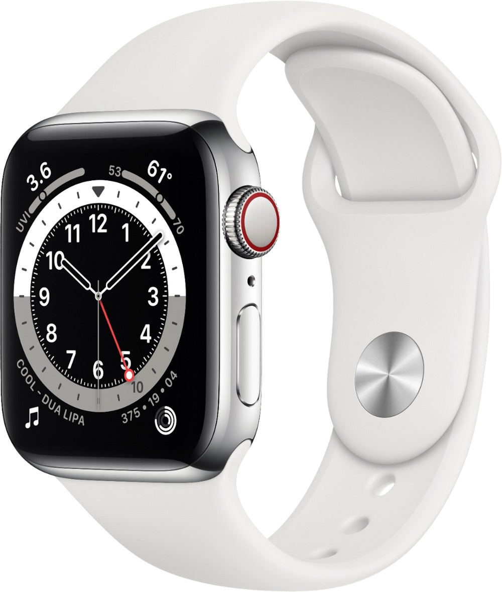 Apple Watch Series 6 GPS + LTE w/40MM - Stainless Steel Case & White Sport Band (Certified Refurbished)