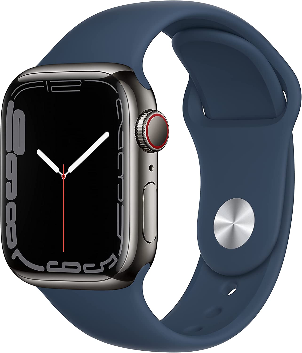 Apple Watch Series 7 (2021) 41mm GPS + Cellular - Graphite Stainless Steel Case & Blue Sport Band (Renewed)