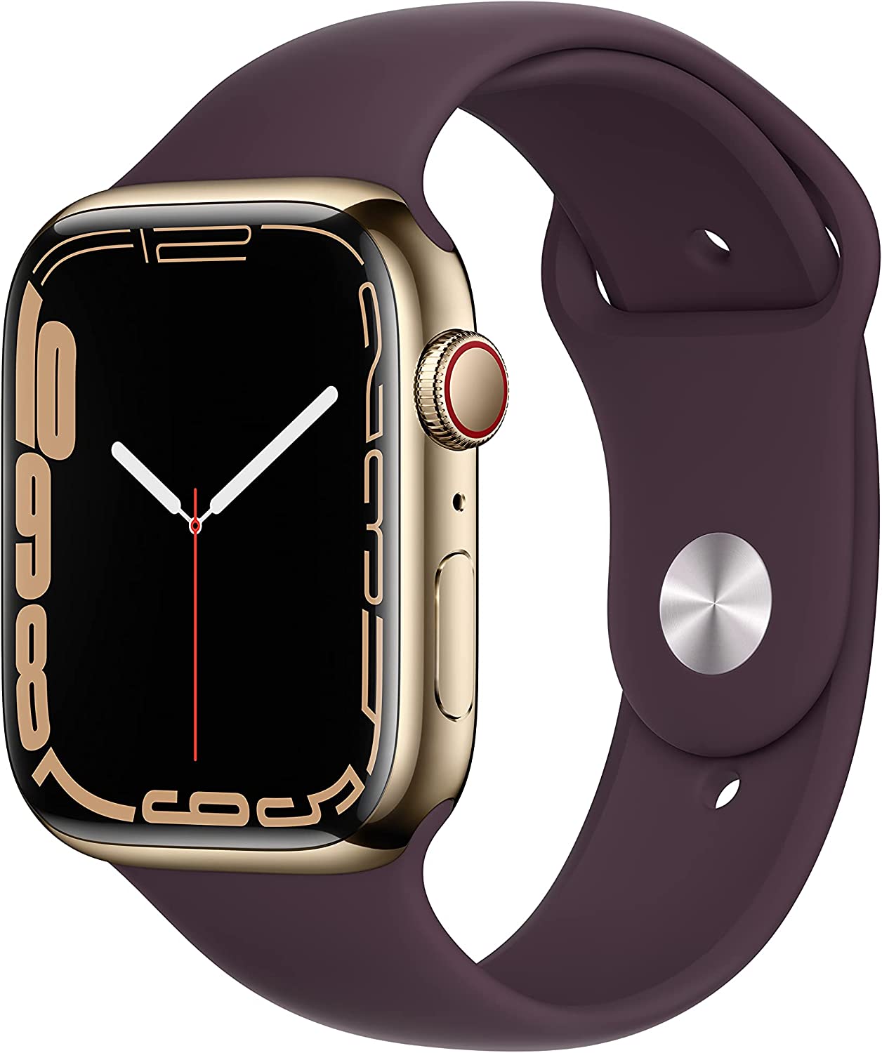 Apple Watch Series 7 (GPS + LTE) 45MM Gold Stainless Steel Case Dark Cherry Band (Renewed)