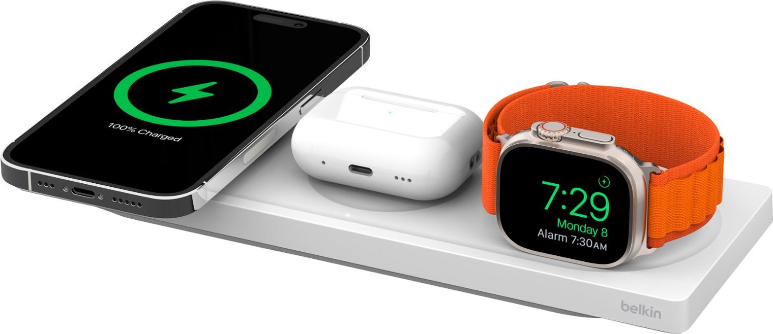 Belkin BOOSTCHARGE PRO 3 in 1 Wireless Charging Pad MagSafe - White (Refurbished)