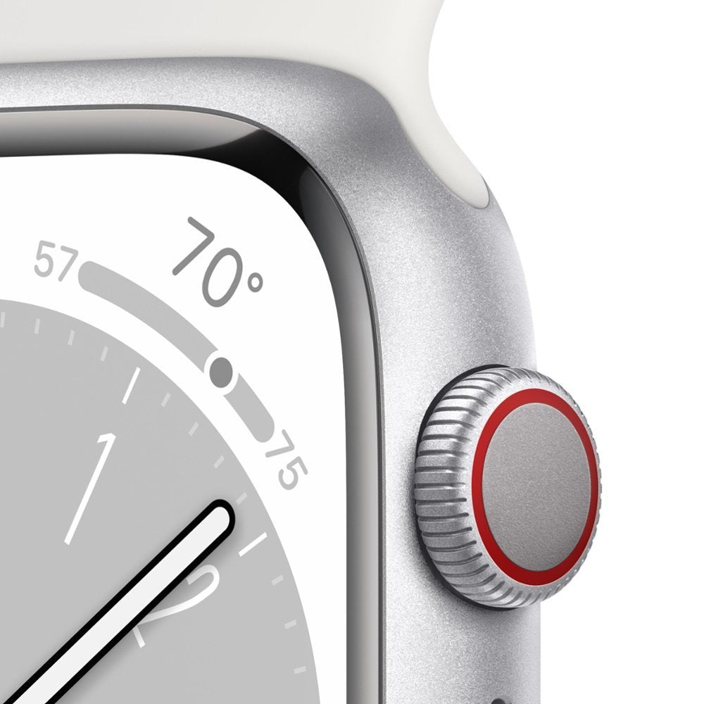 Apple Watch Series 8 (GPS + LTE) 45mm Silver Aluminum Case & White Sport Band (Refurbished)
