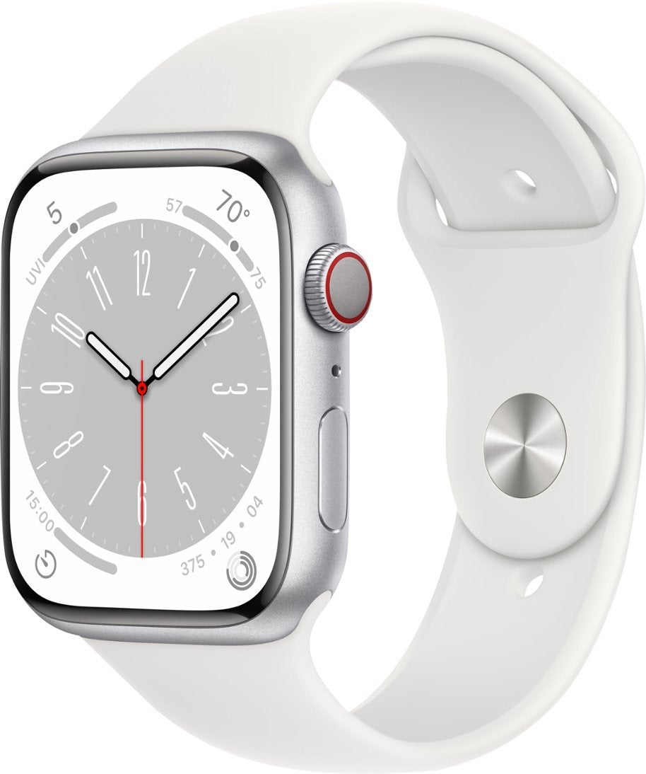 Apple Watch Series 8 (GPS + LTE) 45mm Silver Aluminum Case & White Sport Band (Refurbished)