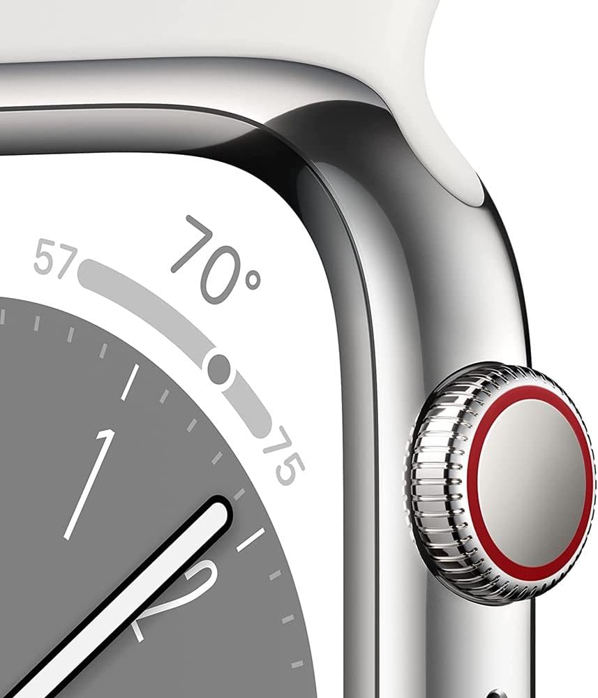 Apple Watch Series 8 (2022) 45mm GPS + Cellular - Stainless Steel Case & White Sport Band (Certified Refurbished)