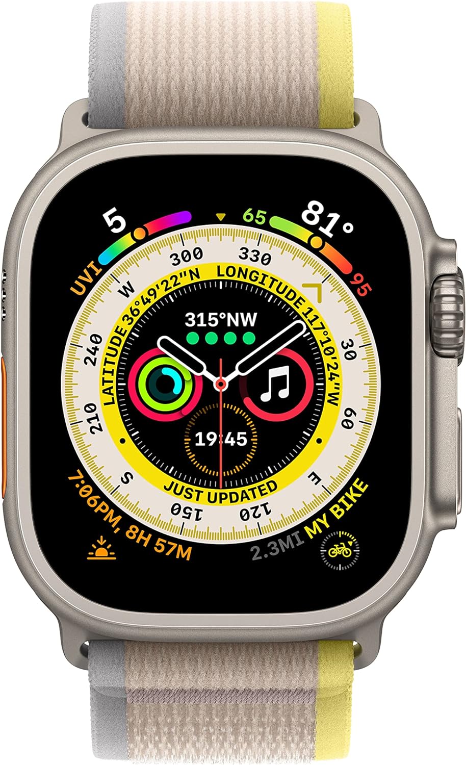 Apple Watch Series Ultra (GPS/LTE) - 49MM Titanium Case - M/L Yellow/Baige Trail Loop - Titanium (MQF23LL/A) - Refurbished