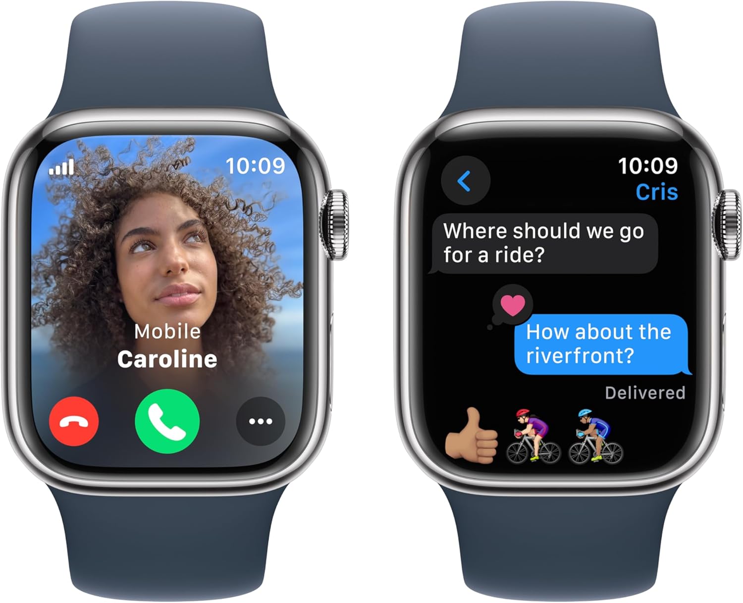 Apple Watch Series 9 (GPS + LTE) 45MM Silver Stainless Steel Case Storm Blue Sport Band (Refurbished)