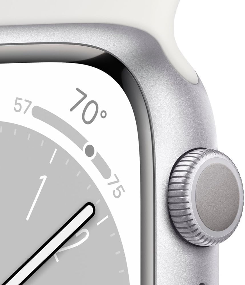 Apple Watch Series 8 (GPS) 41MM Silver Aluminum Case White Sport Band (Renewed)