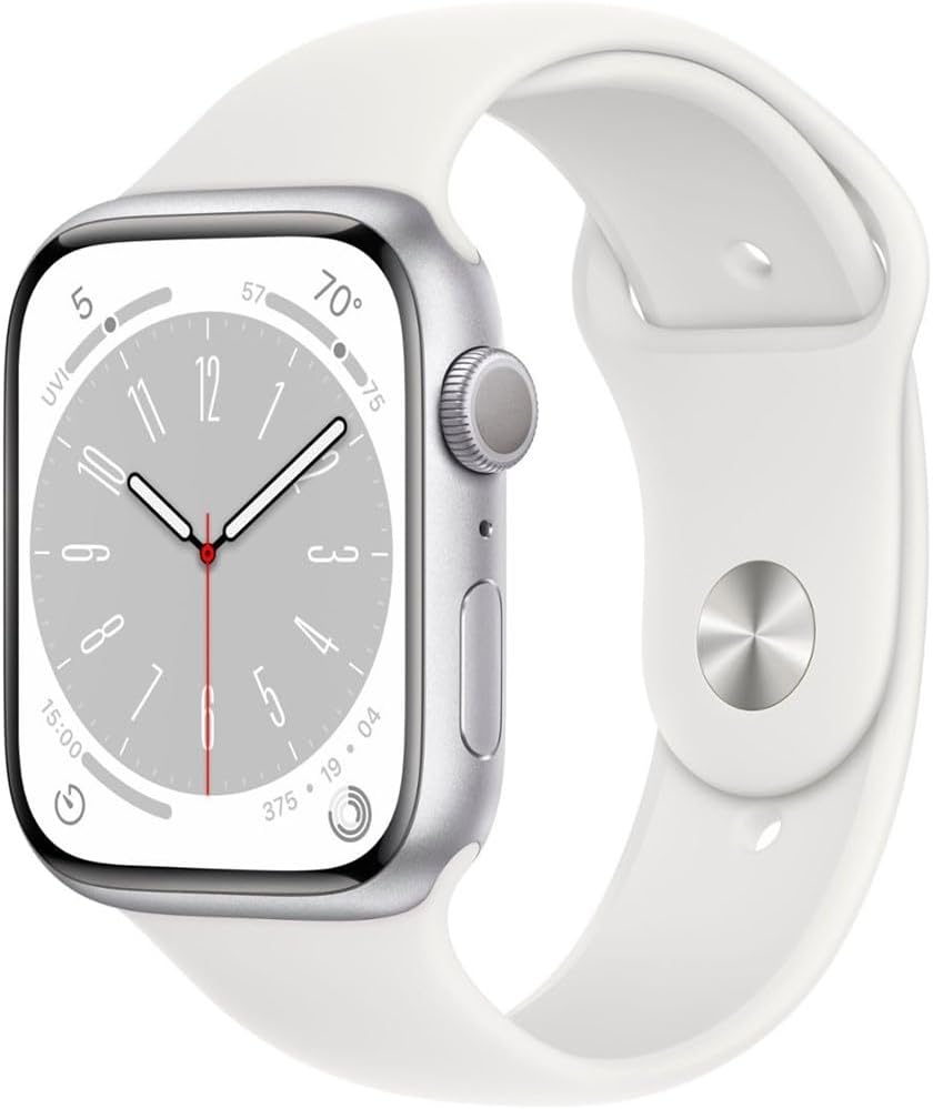 Apple Watch Series 8 (GPS) 41MM Silver Aluminum Case White Sport Band (Renewed)