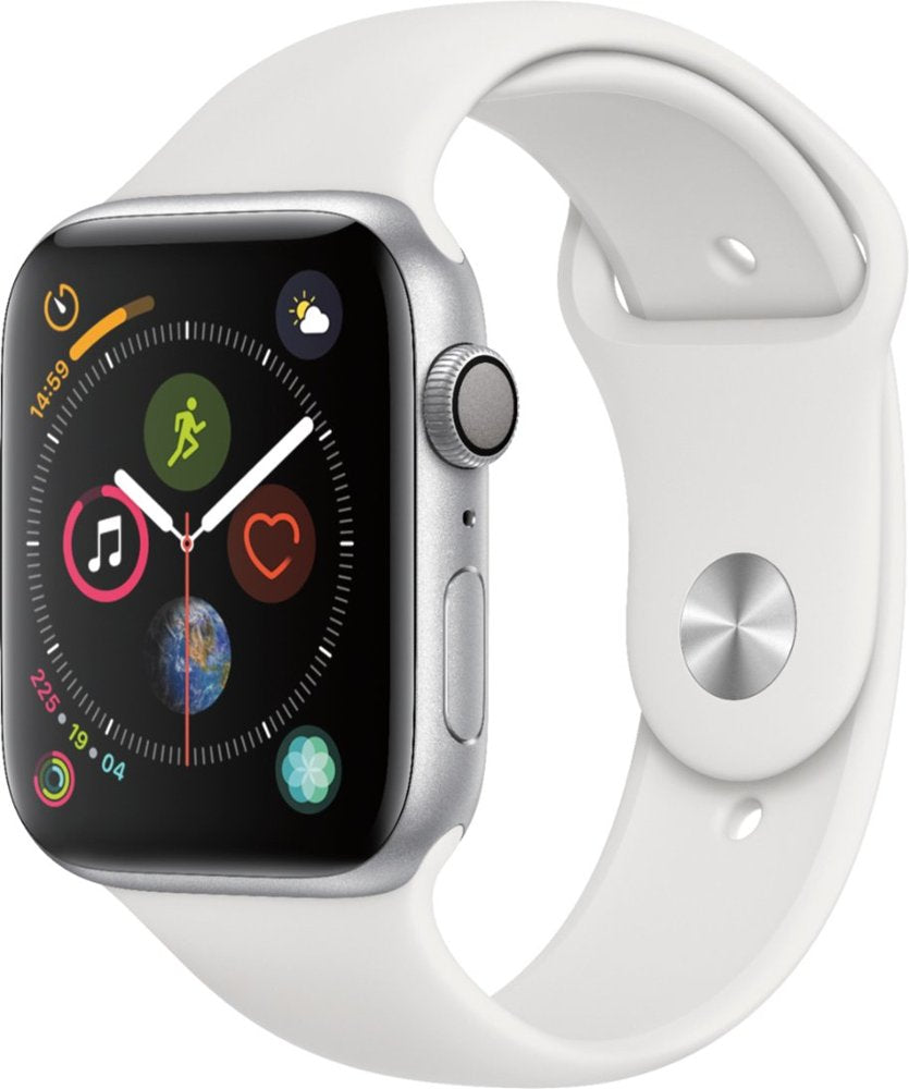 Apple Watch Series 4 GPS w/ 44MM Silver Aluminum Case &amp; White Sport Band (Refurbished)
