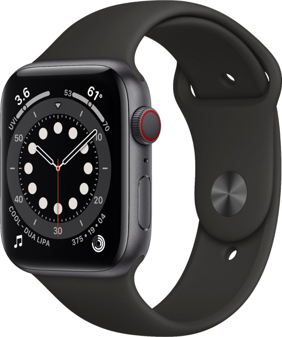 Apple Watch Series 6 (GPS + LTE) - 44MM Silver Titanium Case Black Sport Band (Used)