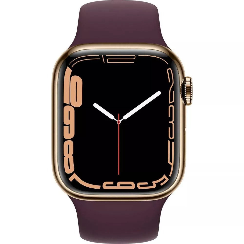 Apple Watch Series 7 (GPS + LTE) 41mm Gold Stainless Steel Case & Dark Cherry Sport Band (Pre-Owned)