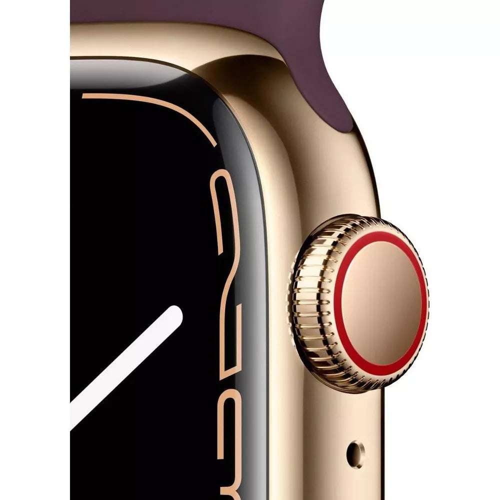 Apple Watch Series 7 (GPS + LTE) 41mm Gold Stainless Steel Case & Dark Cherry Sport Band (Pre-Owned)