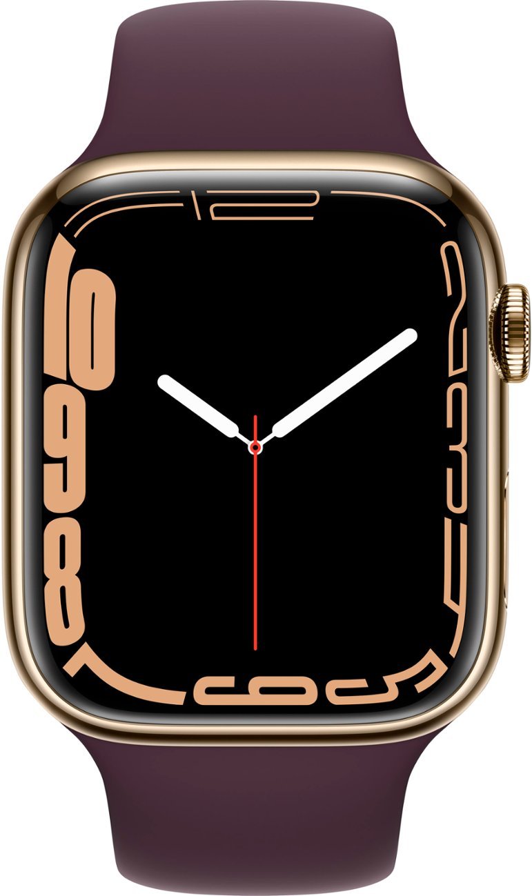 Apple Watch Series 7 (GPS + LTE) 45mm Gold Stainless Steel Case & Dark Cherry Sport Band (Used)