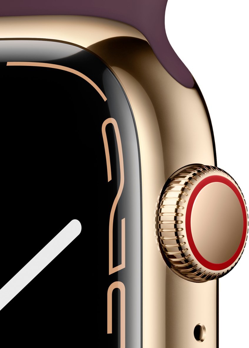 Apple Watch Series 7 (GPS + LTE) 45mm Gold Stainless Steel Case & Dark Cherry Sport Band (Used)