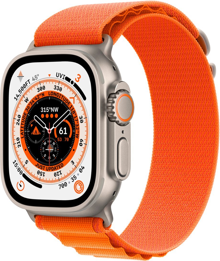 Apple Watch Ultra (GPS + LTE) 49mm Silver Titanium Case & Orange Alpine Loop - Medium (Used)