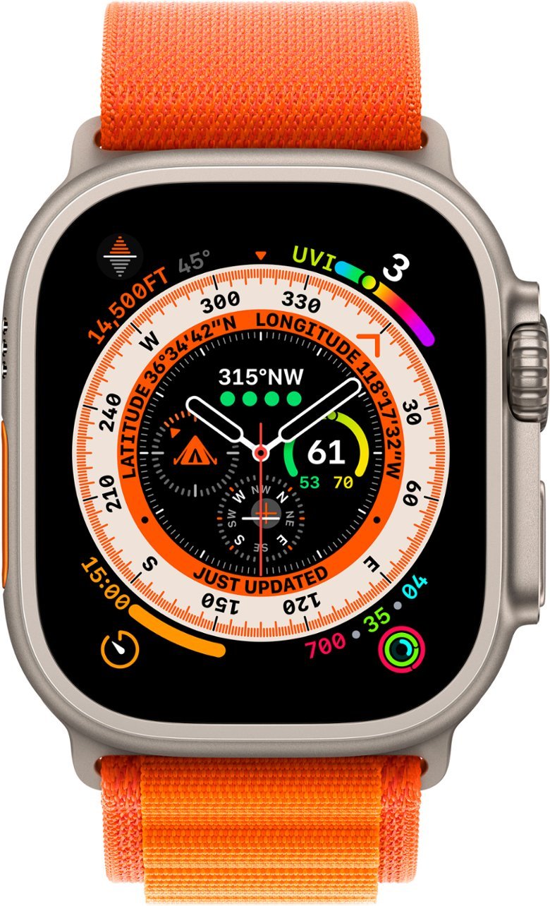 Apple Watch Ultra (GPS + LTE) 49mm Silver Titanium Case & Orange Alpine Loop - Medium (Used)
