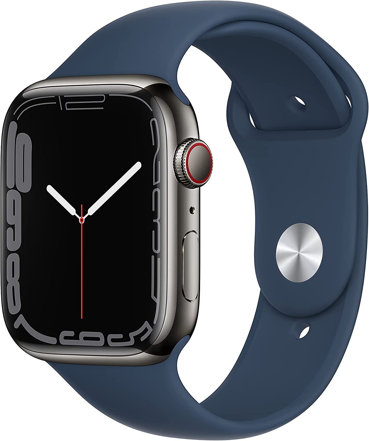 Apple Watch Series 7 (2021) 45mm GPS + Cellular - Graphite Stainless Steel Case & Abyss Blue Sport Band (Renewed)