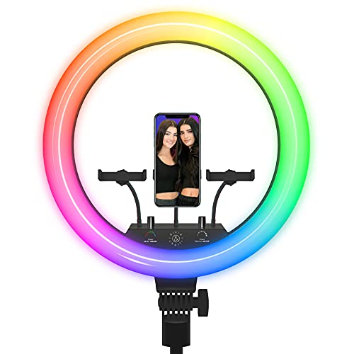 Dixie & Charli 18" Color LED Ring Light, Floor Stand, 3 Phone Holders & Remote (Refurbished)