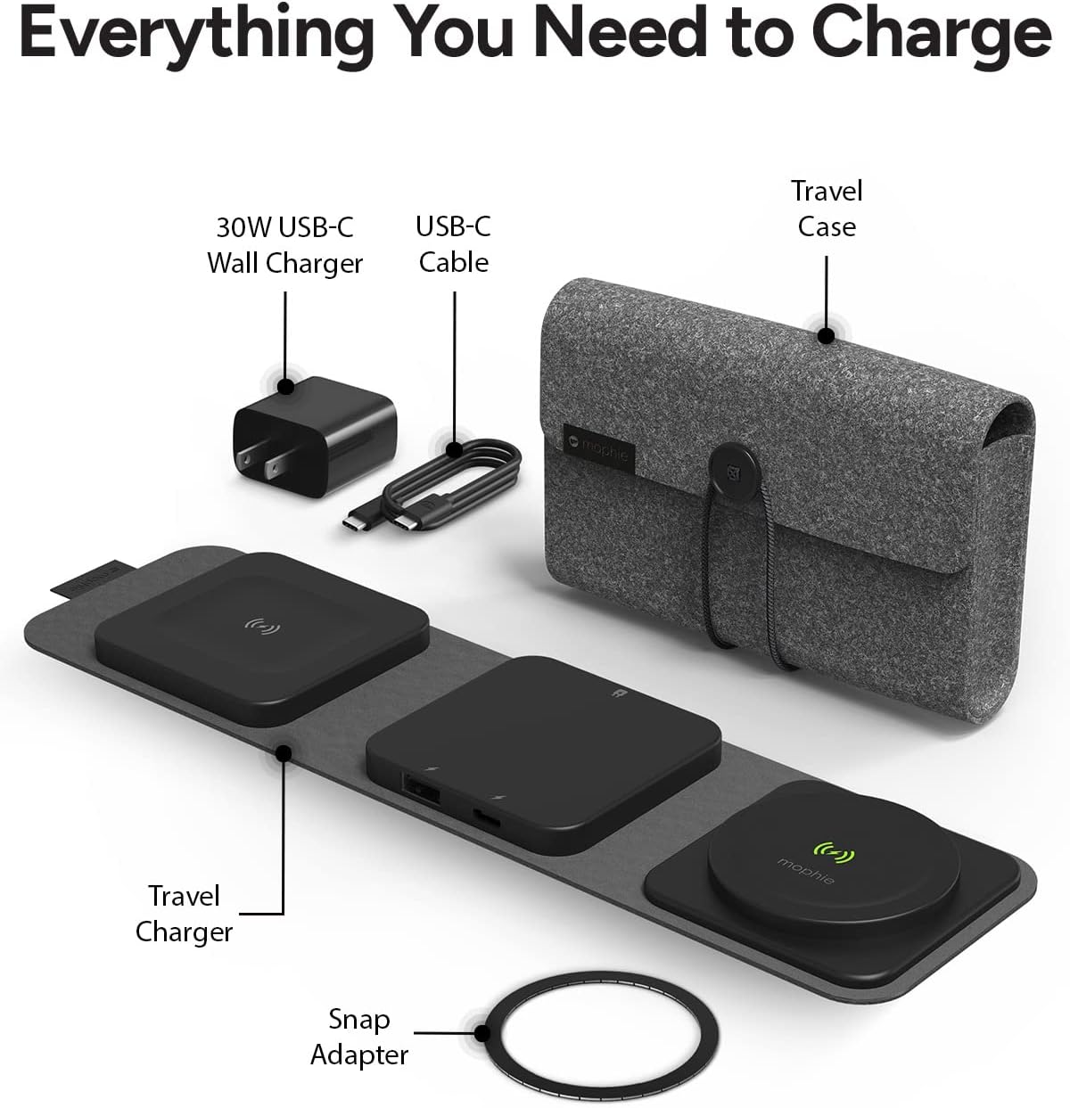 Mophie - snap+ 15W multi-device travel charger with MagSafe Compatibility - Black (New)