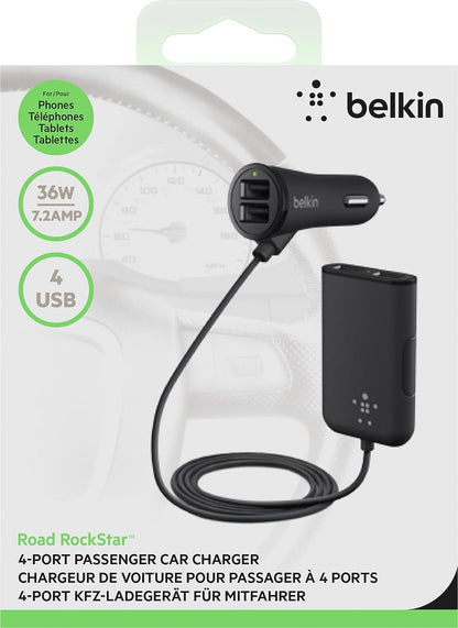 Belkin Road Rockstar 4-Port Passenger Car Charger - Black (New)