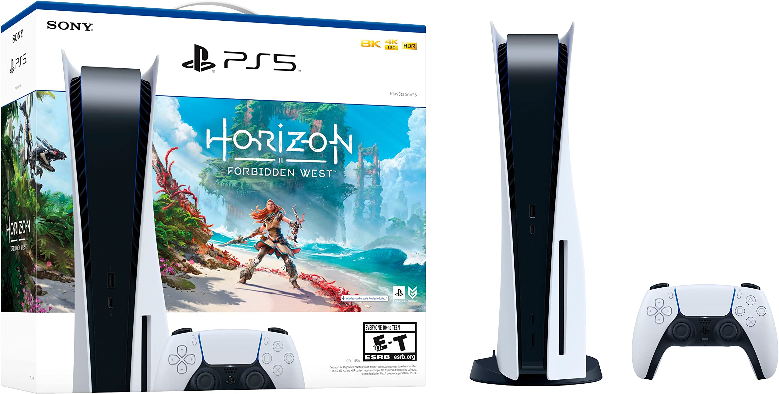 Sony PlayStation 5 Console, 825GB With Accessories Disc Edition - Horizon Zero West Bundle - White (Certified Refurbished)
