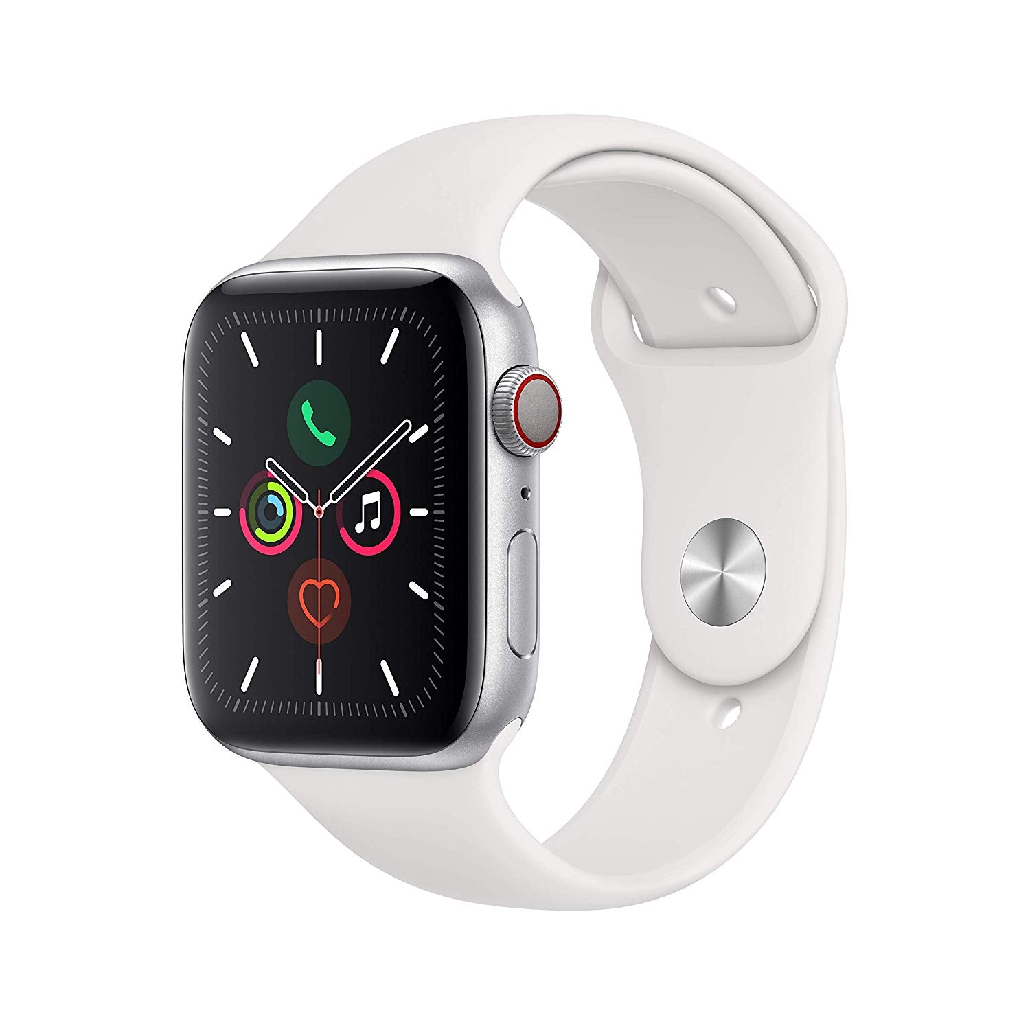 Apple Watch Series 5 (2019) 44mm GPS + Cellular -  Silver Aluminum Case &amp; White Sport Band (New)