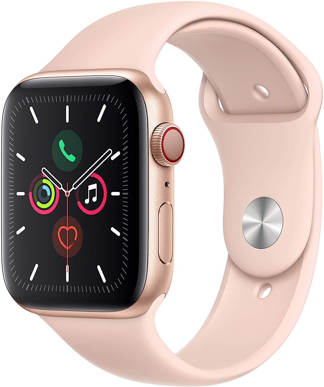 Apple Watch Series 5 GPS+LTE w/ 44MM Gold Aluminum Case &amp; Pink Sand Sport Band (Certified Refurbished)