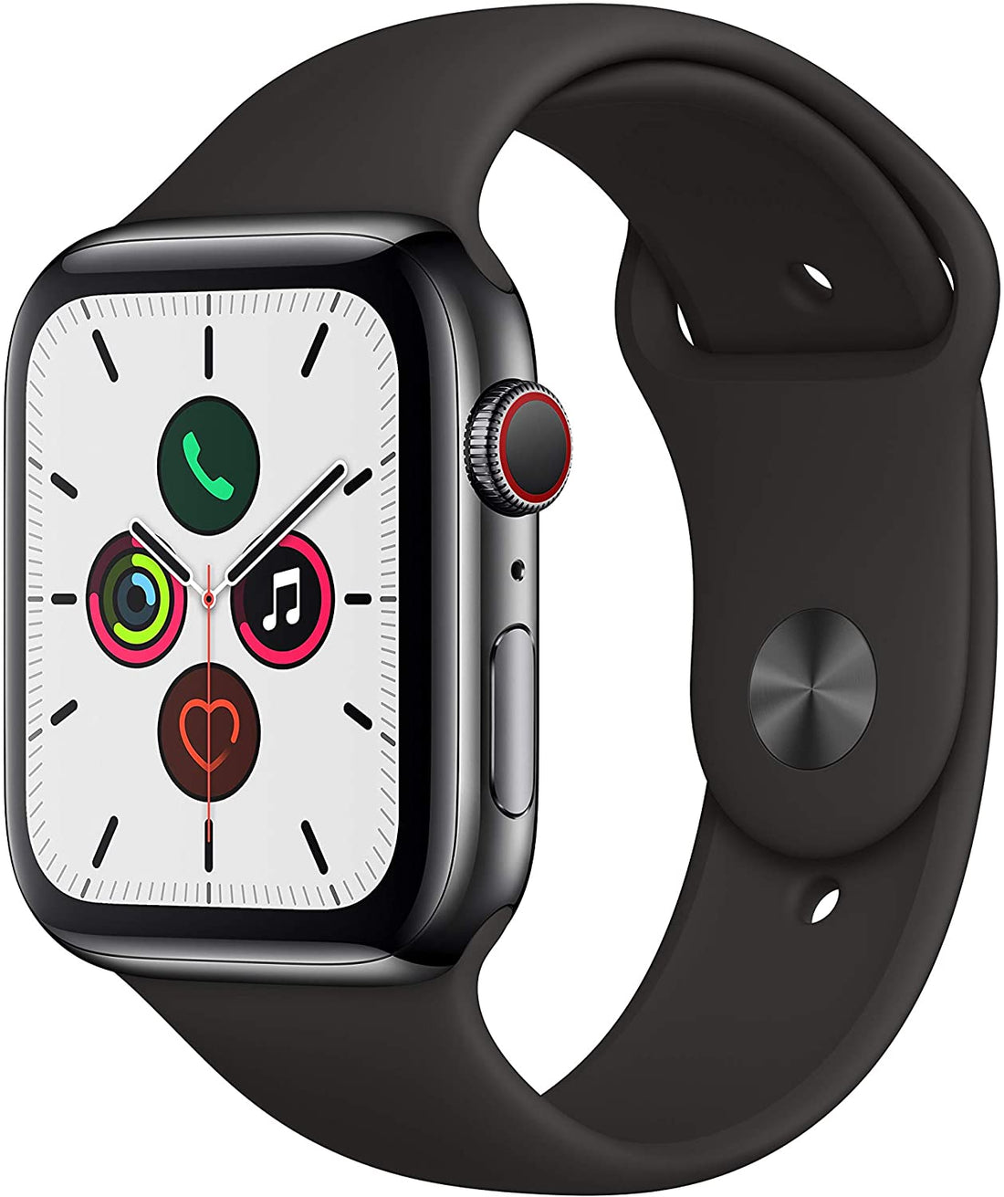 Apple Watch Series 5 (2019) 44mm GPS + Cellular - Black Stainless Steel Case &amp; Black Sport Band (Refurbished)
